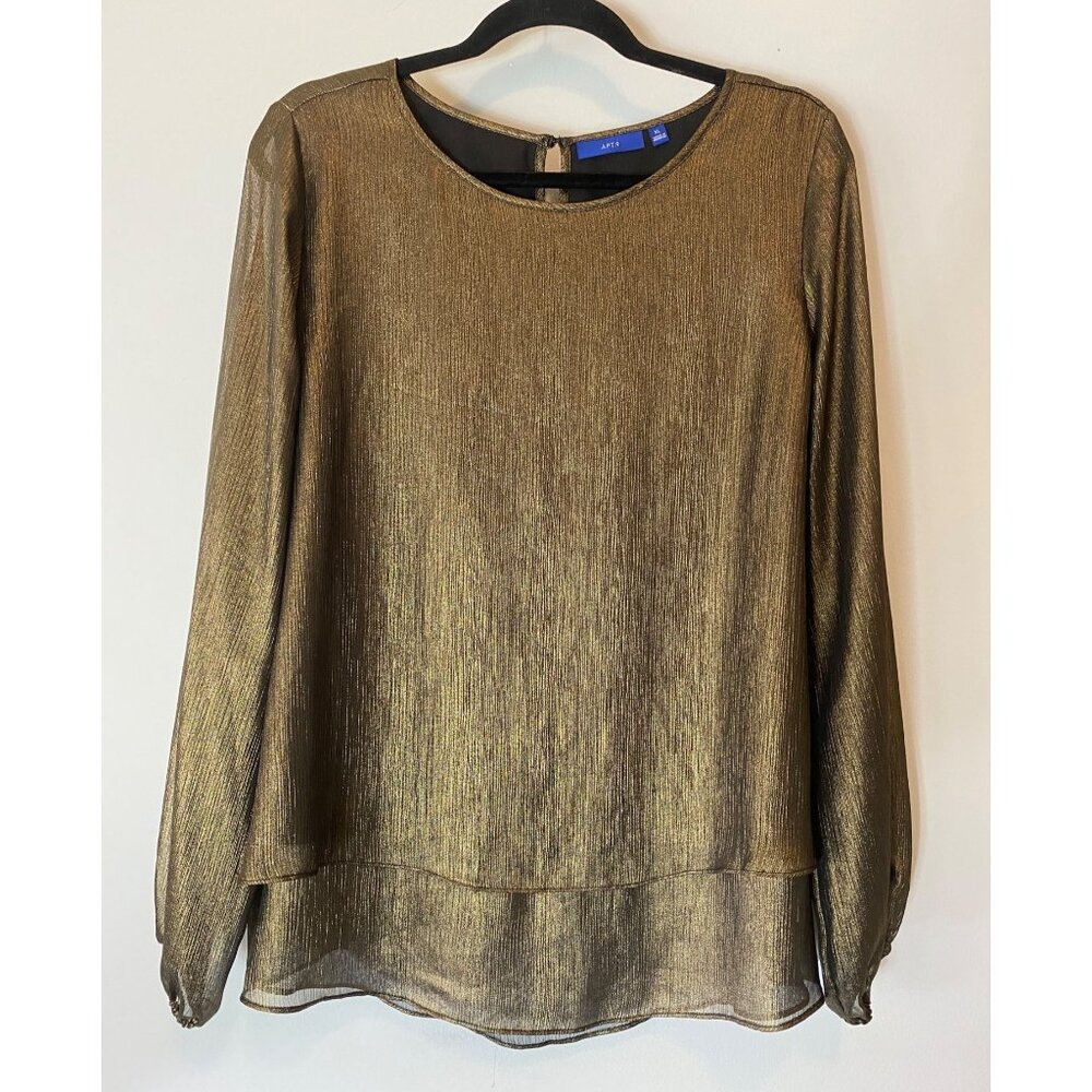 Metallic Gold APT.9 Womens Long Sleeve Blouse XL Layered Design